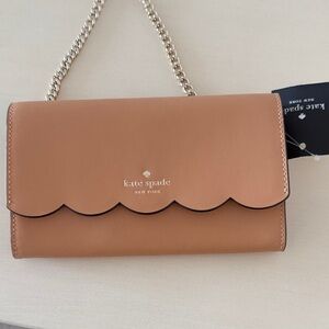 Kate Spade Brown Scalloped Clutch with Gold Chain